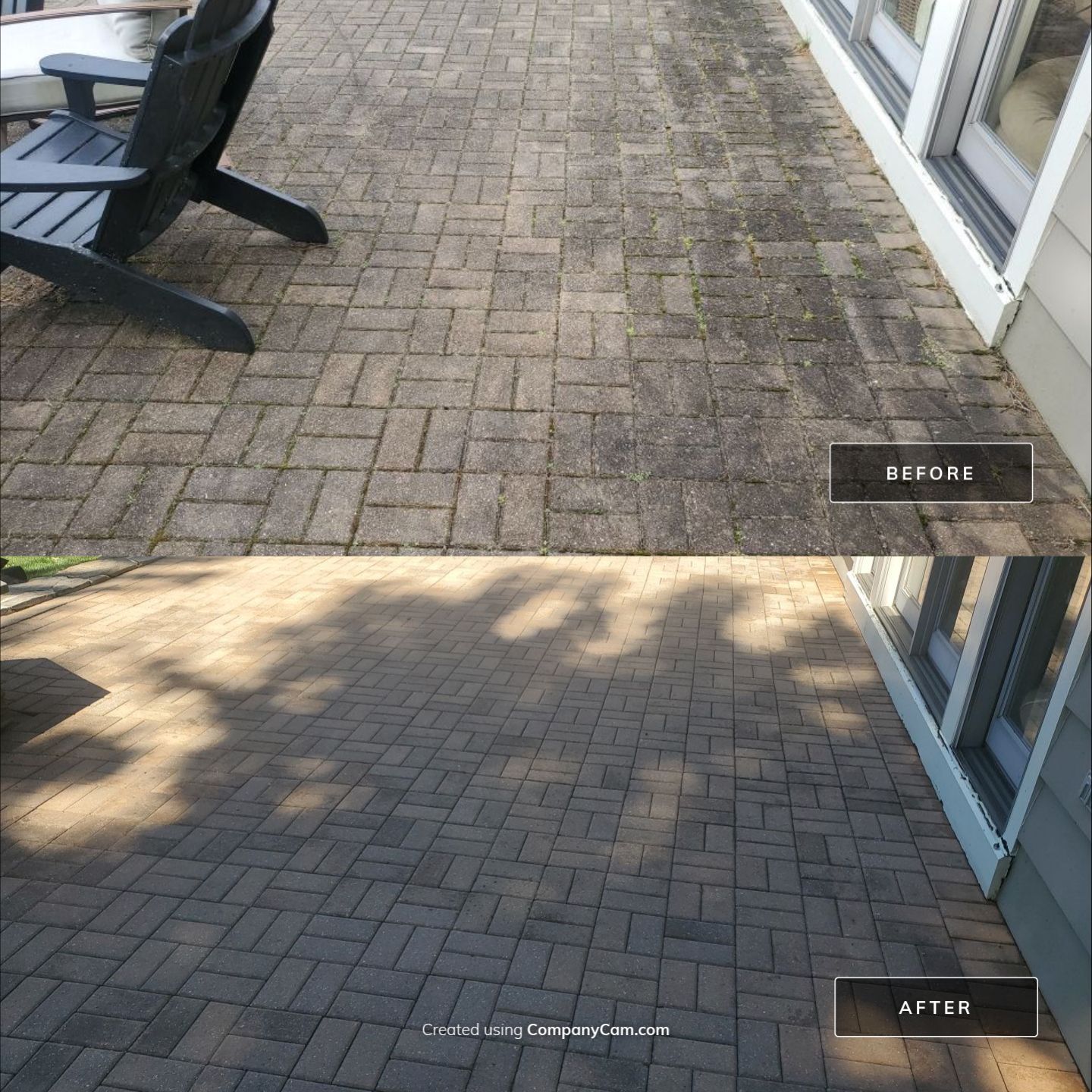 Paver patio power washing before and after