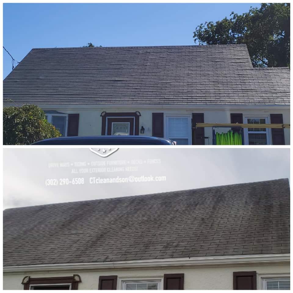 Hockessin DE shingle roof with black algae streaks removed after a soft wash